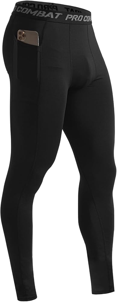 HYCOPROT Men's Compression Pants with Pockets, Athletic Leggings Baselayer Workout Tights for Running Yoga Gym Basketball