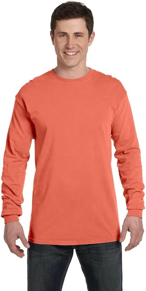 Comfort Colors Mens Adult Long Sleeve Tee, Style 6014 T-Shirt (Bright Salmon, Large)