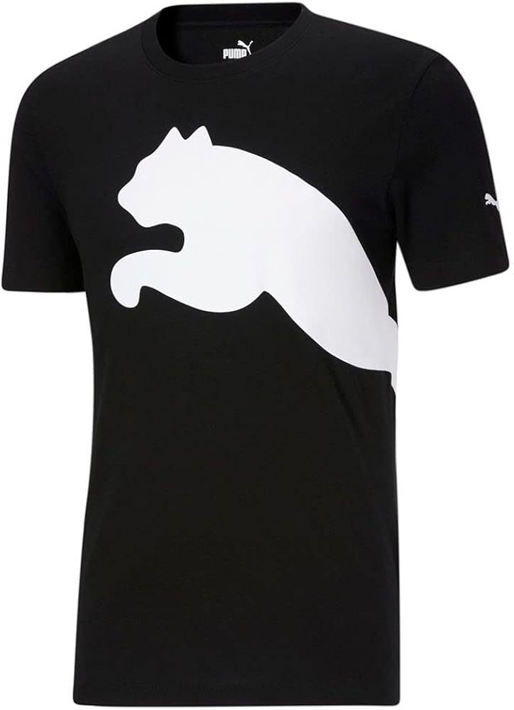 PUMA Mens Oversized Logo Tee Top Crew Neck Crew Neck (Large, Puma Black)