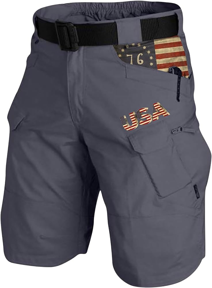 Men's 4th of July Tactical Shorts American Flag Pants Graphic 1766 Expandable Waist Shorts with Zipper Pockets