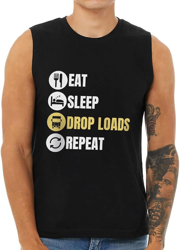 Eat Sleep Repeat Print Men's Muscle Tank - Word Art Men's Sleeveless T-Shirt - Printed Tank