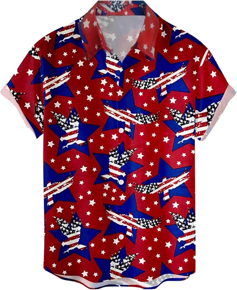 American Flag Hawaiian Shirts USA Beach Shirts for Men Patriotic Short Sleeve Independence Day Casual Button Down