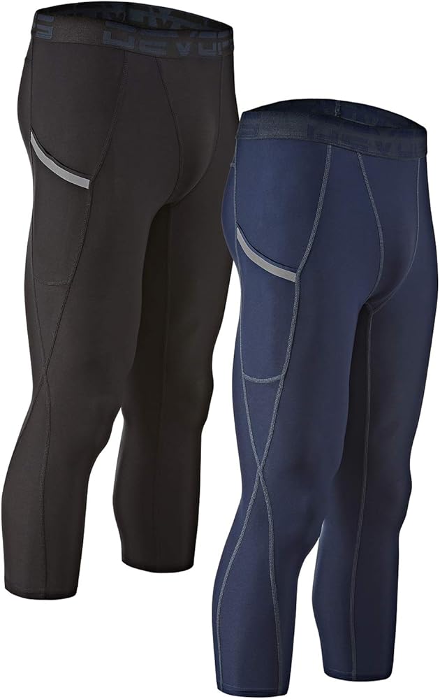 DEVOPS 2 Pack Men's 3/4 Compression Pants Athletic Leggings with Pocket