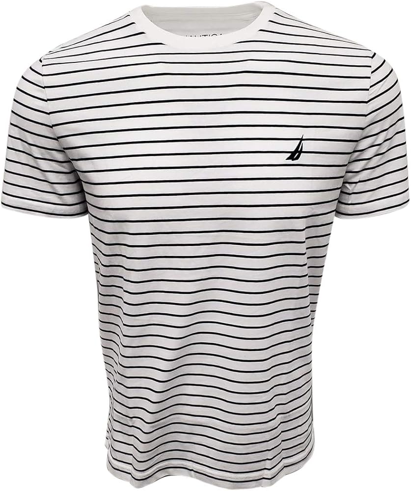 Nautica Men's Crewneck Striped T-Shirt (Small, Bright White)