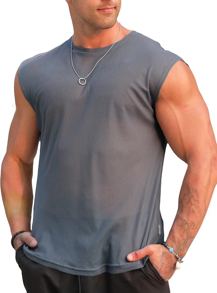 OYOANGLE Men's Oversized Round Neck Sleeveless Sports Tank Tops Casual Muscle Tee Top