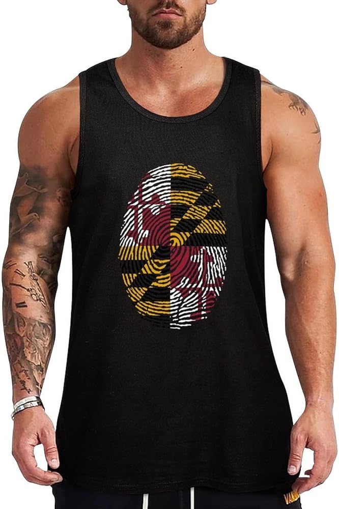 Maryland State Flag Finger Breathable Men's Tank Top Soft Muscle Vest T-Shirts Quick Dry Sleeveless Fitness Tee