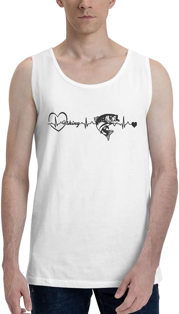 Fishing Heartbeat Men's Tank Top Shirt Cotton Tank Top Cool Running Shirt