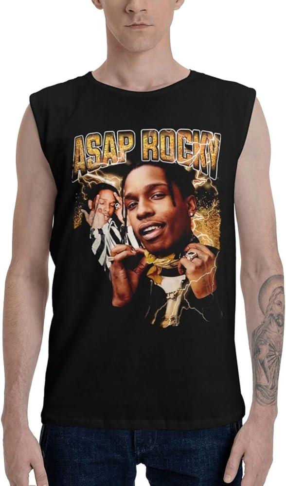 ASAP Rapper Rocky Singer Tank Tops Men's Casual Cotton Vest Summer Round Neck Sleeveless Tops