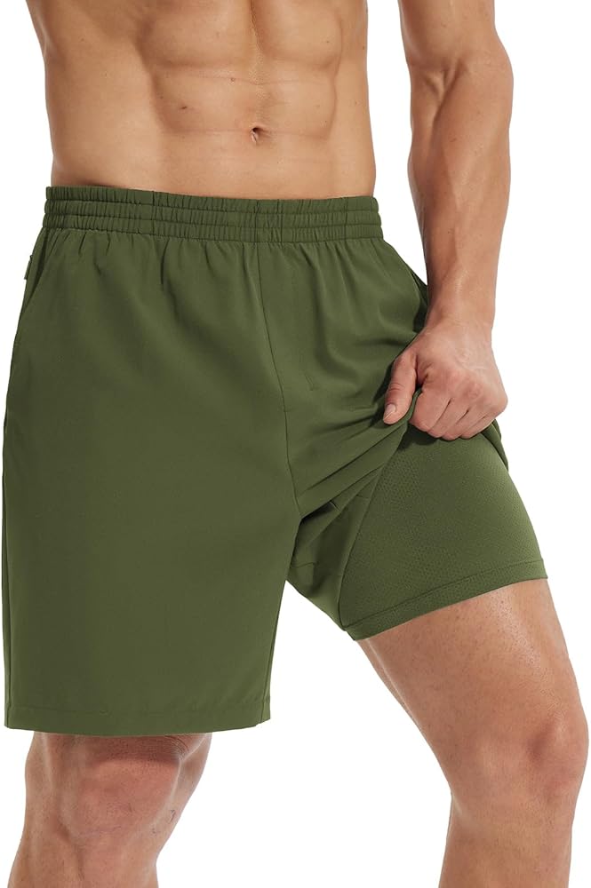 BALEAF Men's 2 in 1Running Shorts 5"/7" Quick Dry Workout Athletic Gym Shorts with Zipper Pockets