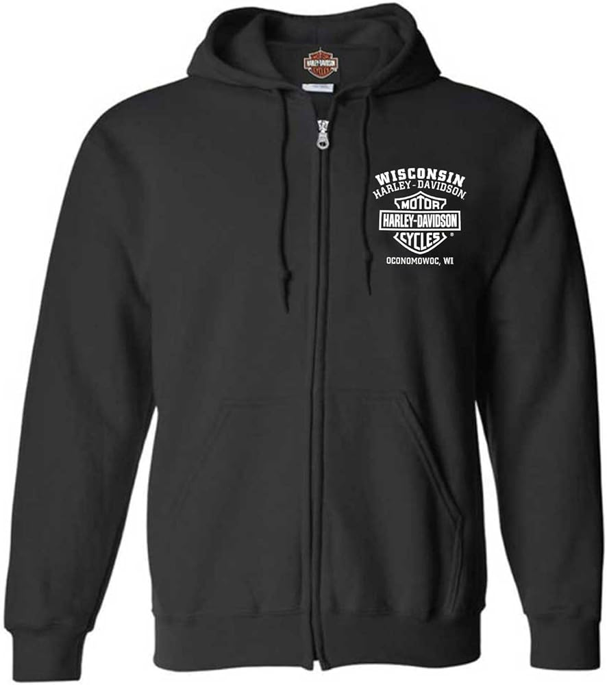 Harley-Davidson Men's Ragged Willie G Skull Cotton-Blend Zip-Up Hoodie, Black