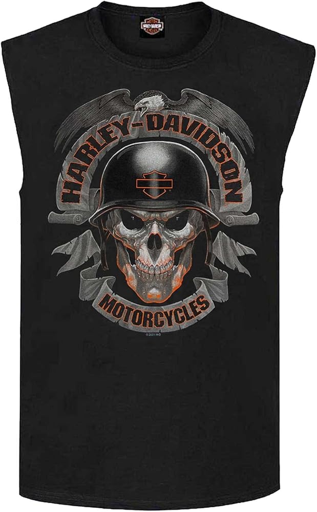 Harley-Davidson Men's Ghoulish Biker Skull Sleeveless Cotton Muscle Shirt, Black