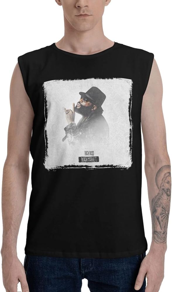 Rick Rapper Ross Singer Black Market Tank Tops Man's Casual Cotton Vest Summer Round Neckline Sleeveless Tshirt