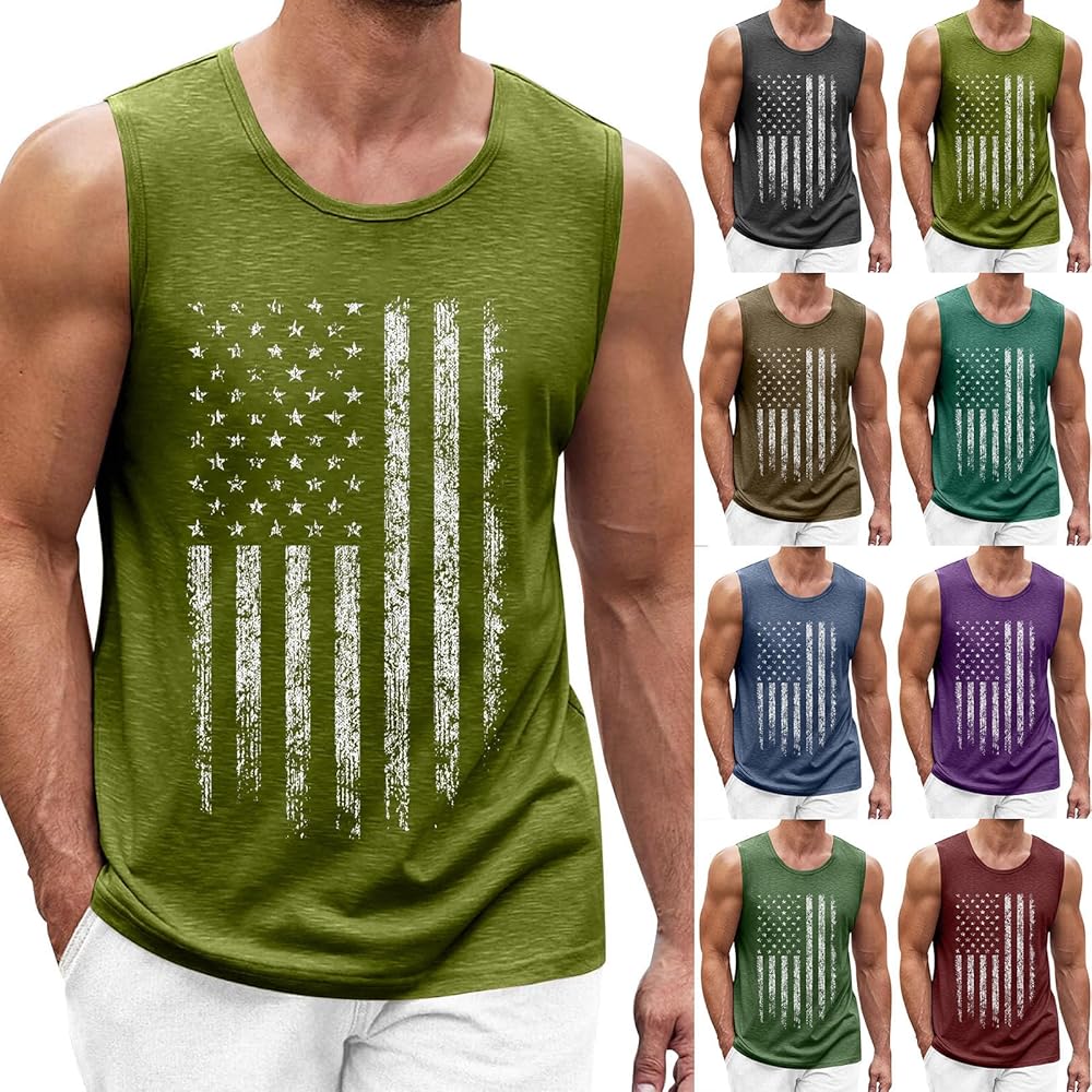 Funny 4th of July Tank Tops for Men Summer American Flag Printed Beach Top Independence Day Sleeveless Muscle T Shirts Tees