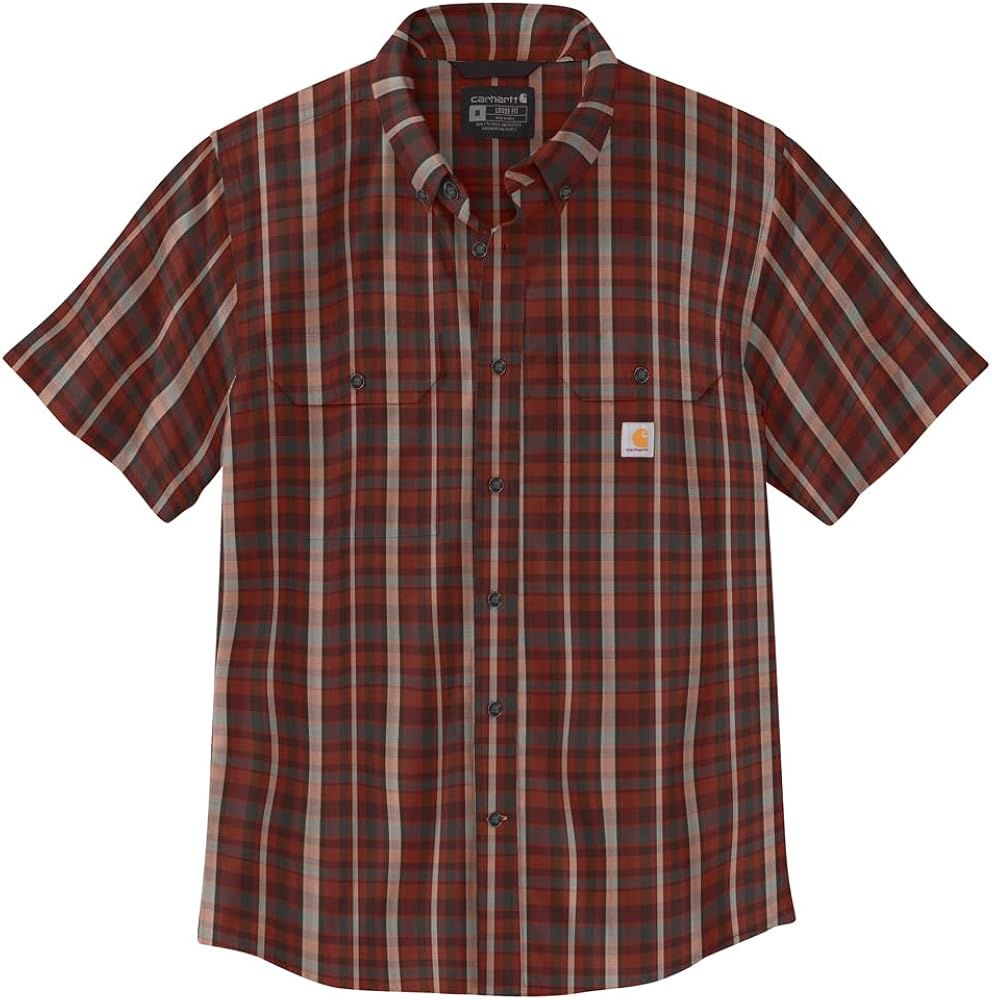 Carhartt Men's 105702 Loose Fit Midweight Short-Sleeve Plaid Shirt - Large Regular - Fired Brick