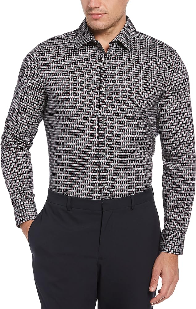 Perry Ellis Men's Standard Bold Diagonal Geo Print Long Sleeve Button-Down Stretch Shirt