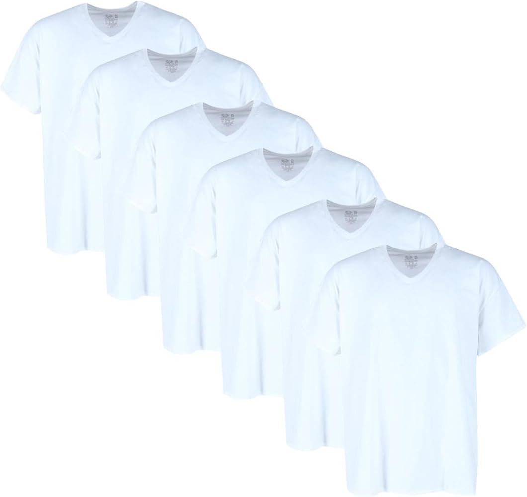 Fruit of the Loom Mens Short Sleeve V-Neck T-Shirt 6 Pack, 2XL, White