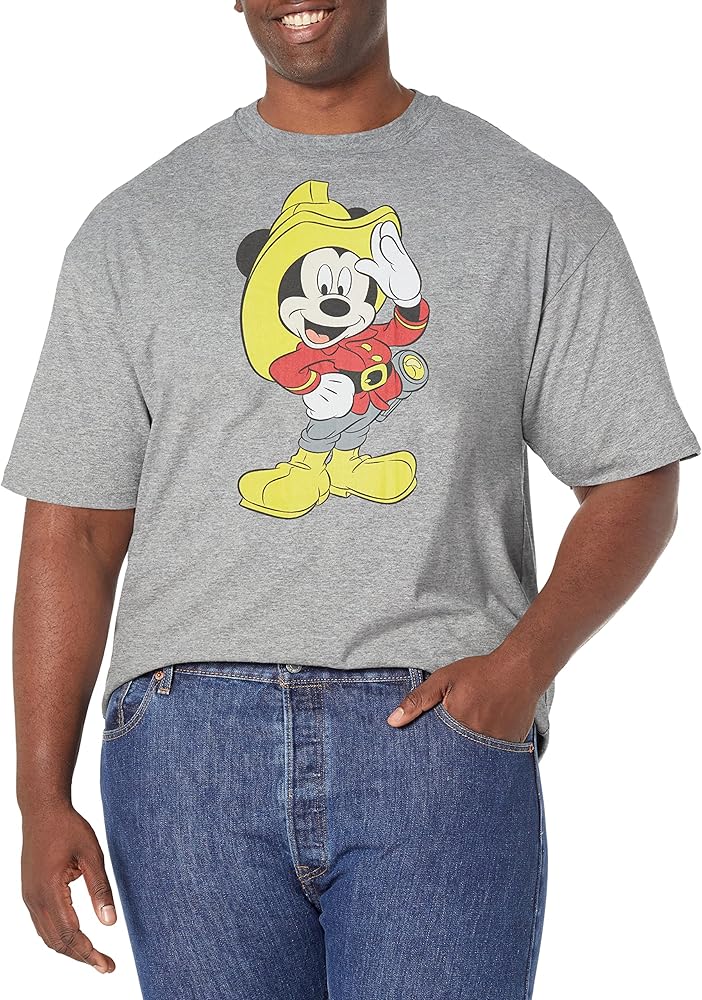 Disney Big & Tall Classic Mickey Firefighter Men's Tops Short Sleeve Tee Shirt