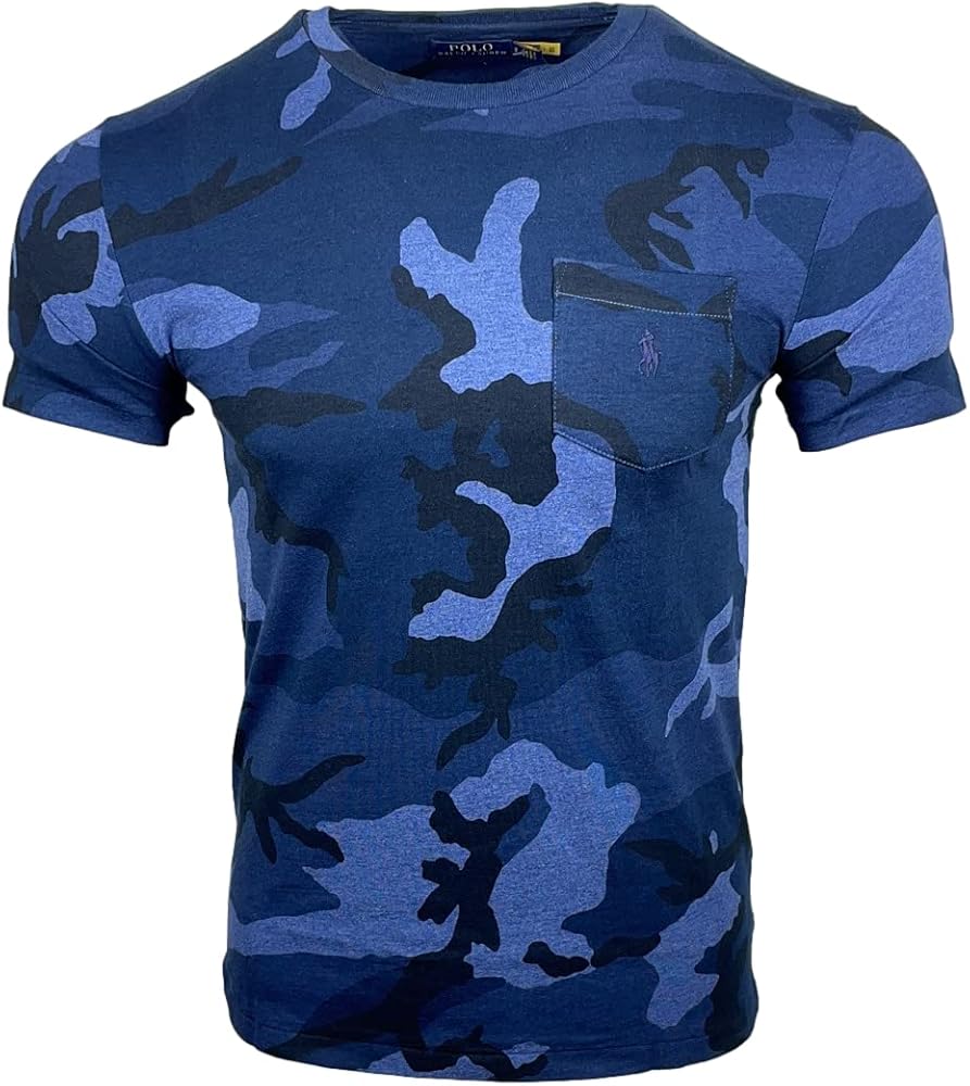 Polo Ralph Lauren Mens Camouflage Crewneck Pocket T-Shirt (X-Large, Blue)