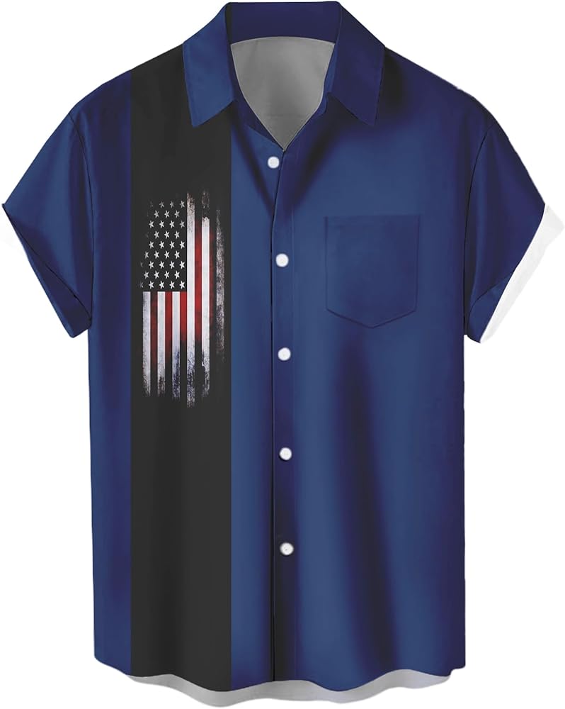 WHO IN SHOP Men's 4th of July Shirts American Flag Patriotic Shirts Short Sleeve Button Up USA Memorial Day Shirts