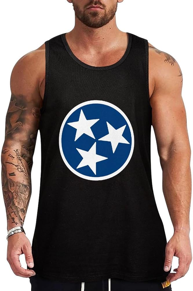 Tennessee State Flag Logo Breathable Men's Tank Top Soft Muscle Vest T-Shirts Quick Dry Sleeveless Fitness Tee