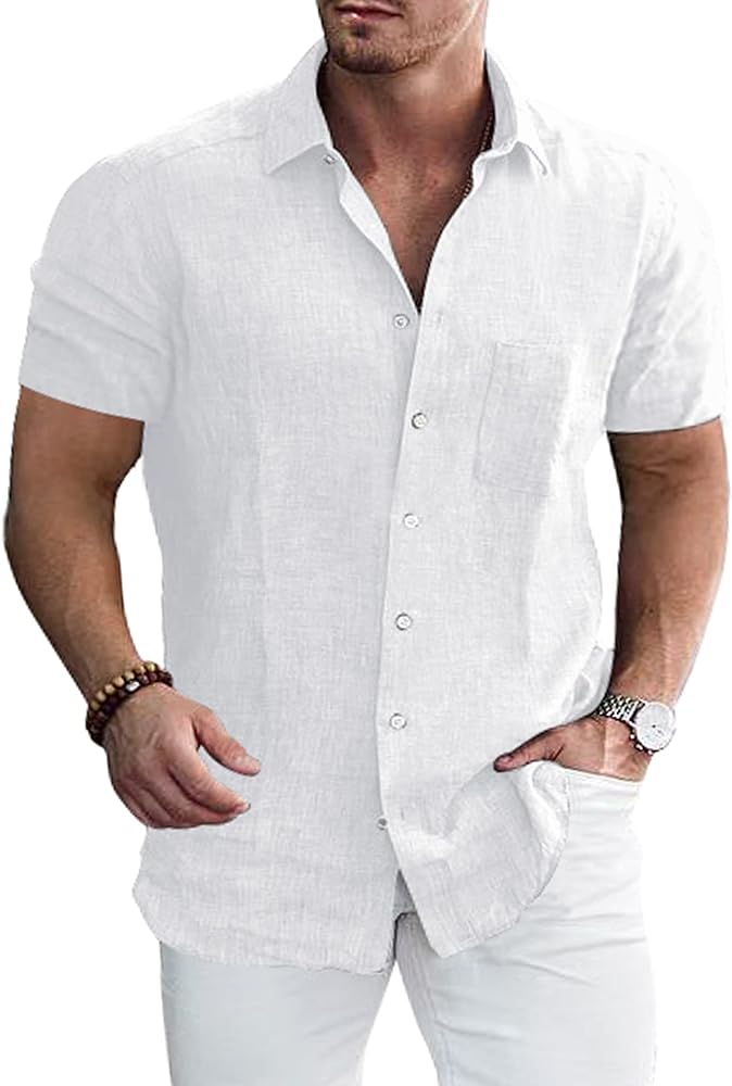 Men's Casual Short Sleeve Button Down Dress Shirt Beach Summer Shirt