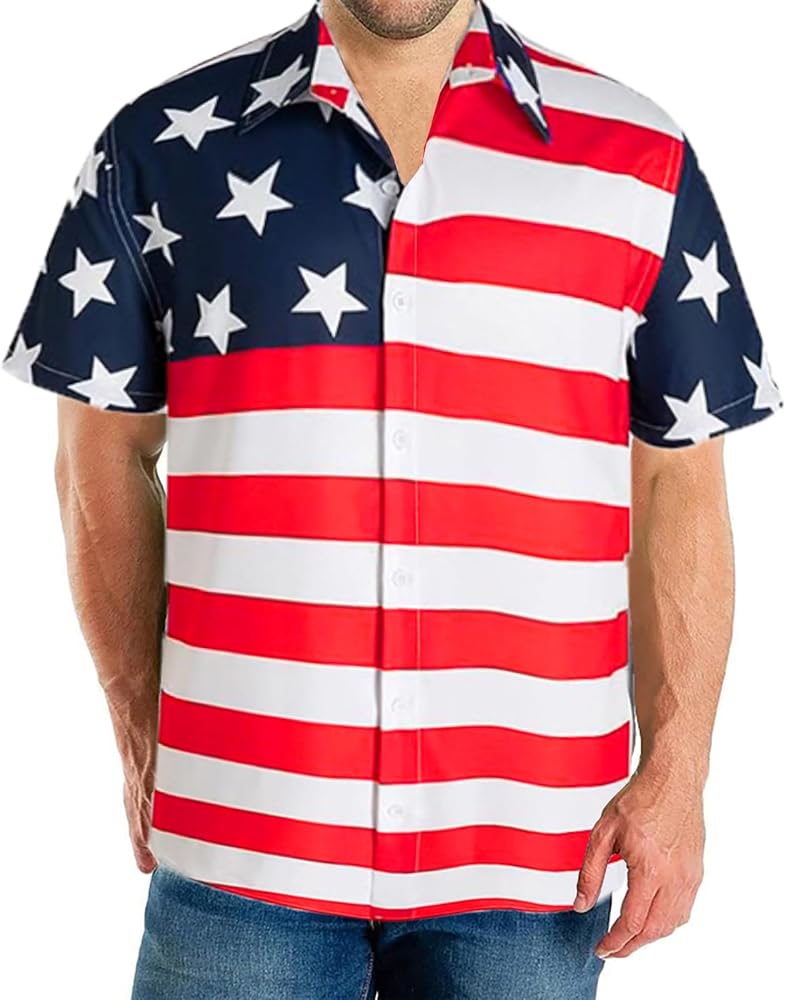 American Flag Shirt for Men Short Sleeve Button Down Shirts Patriotic shirts Hawaiian Shirt for 4th of July