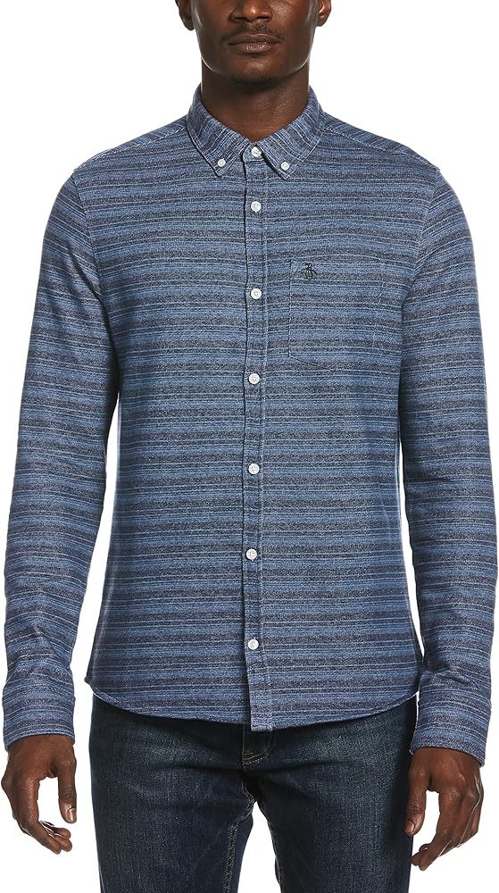 Original Penguin Men's French Terry Long Sleeve Button-Down Shirt