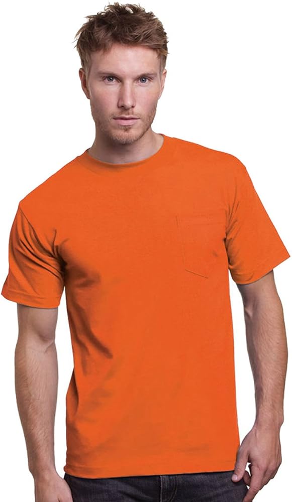 Bayside Men's Union Made Full Cut Comfort Pocket T Shirt, Small, Bright Orange