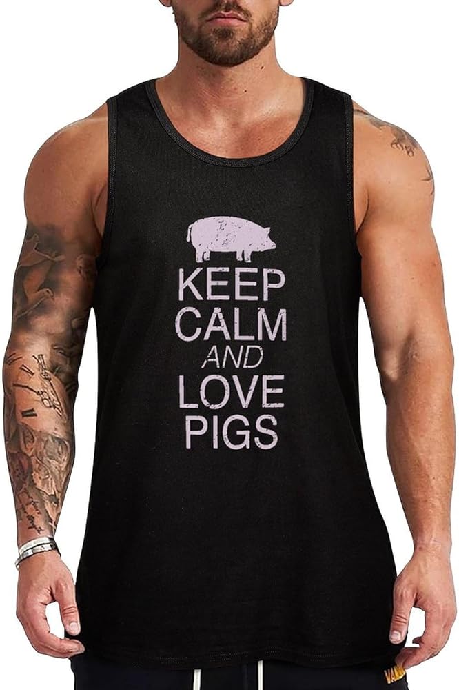 Pink Keep Calm and Love Pigs Breathable Men's Tank Top Soft Muscle Vest T-Shirts Quick Dry Sleeveless Fitness Tee