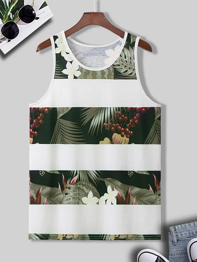 Men's T-Shirts Men Tropical Print Tank Top Men's T-Shirts (Color : Multicolor, Size : Small)