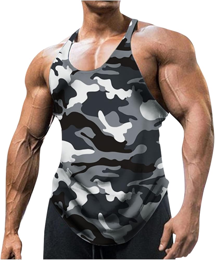 WENKOMG1 Mens Camouflage Tank Top Quick Dry Active T-Shirt Sleeveless Fitness Muscular Shirt