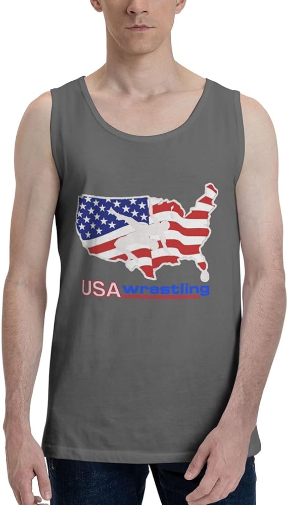 Wrestling American Flag Men's Tank Top Shirt Cotton Tank Top Cool Fitness T Shirts