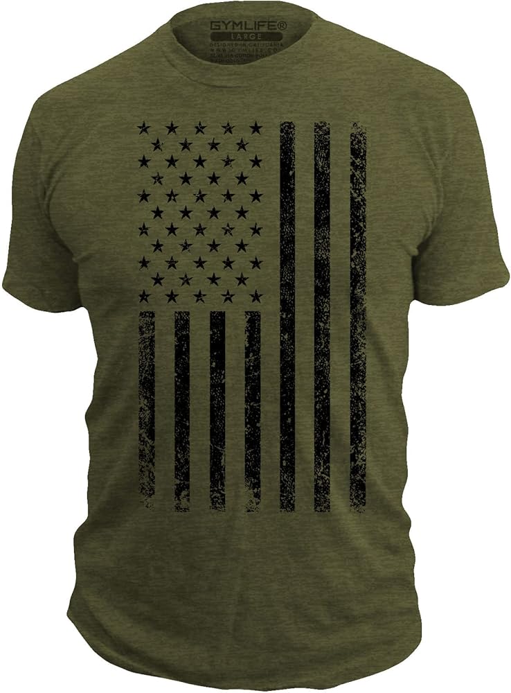 Gym Life Men's American Flag Athletic Performance Short Sleeve Workout T-Shirt, Olive Green