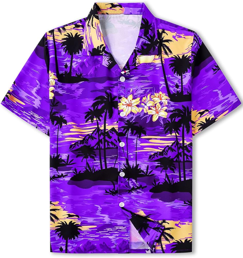 Betusline Boys and Men's Hawaiian Shirts Summer Beach Shirt Aloha Luau Shirts for Mens and Kids (2T-4XL)