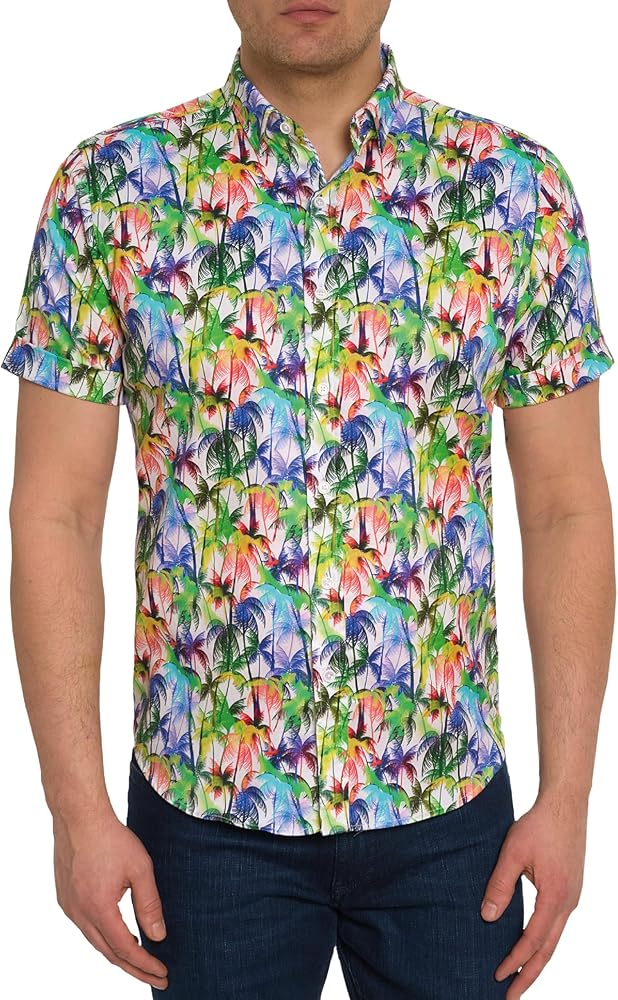 Robert Graham Men Palm City Short Sleeve Button Down Shirt, Multi, X-Large