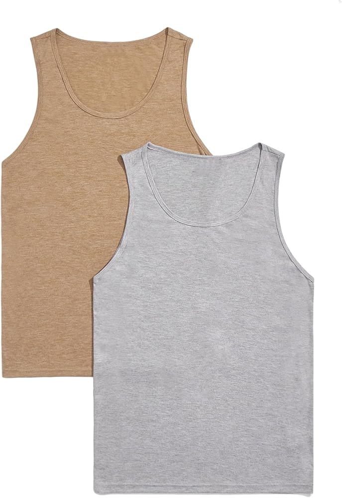 Floerns Men's 2 Pcs Scoop Neck Vest T Shirt Sleeveless Solid Tank Top