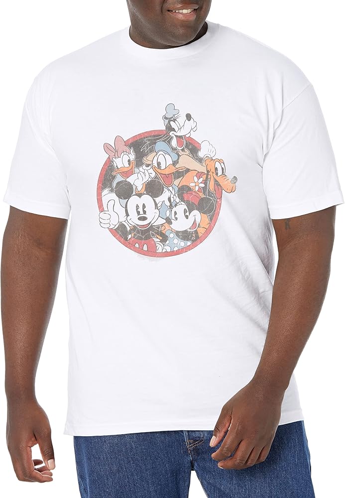 Disney Big & Tall Classic Mickey Retro Groupie Men's Tops Short Sleeve Tee Shirt, White, 4X-Large