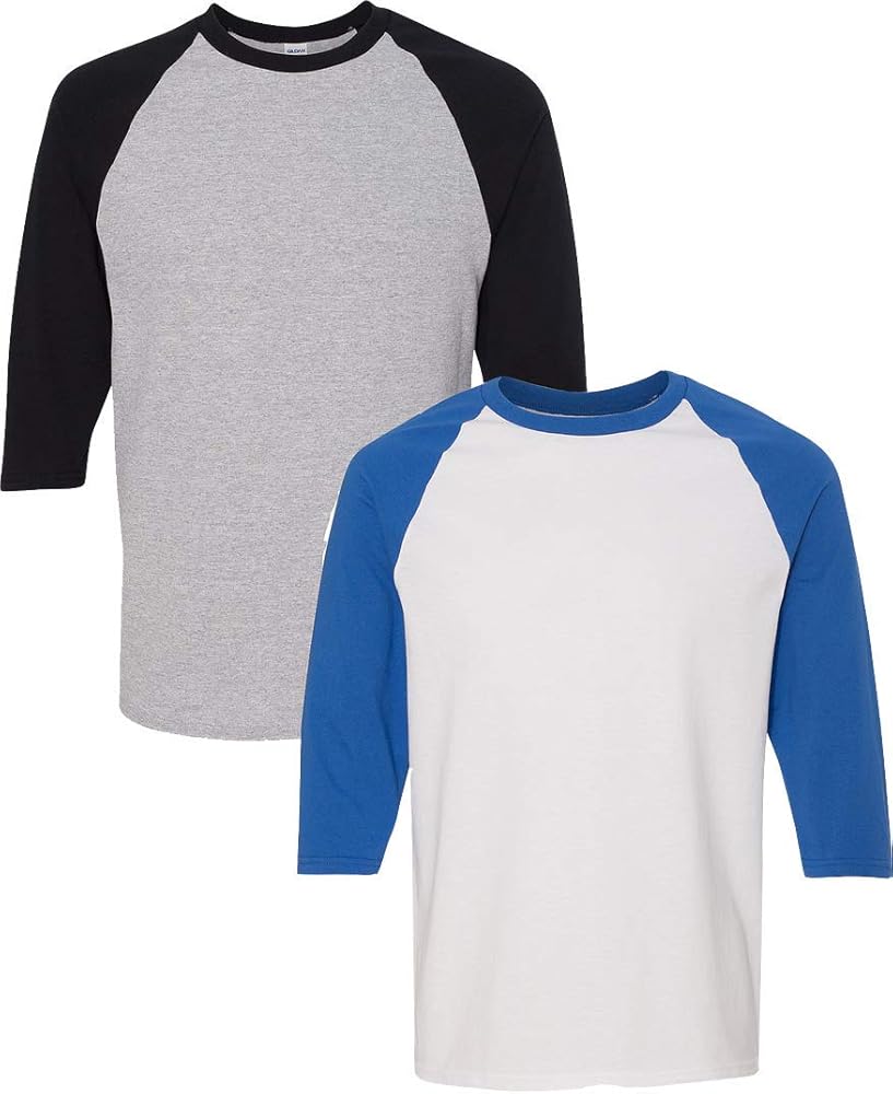 Gildan Adult Heavy Cotton 53 oz, 3/4 Raglan Sleeve T-Shirt XL-GreyBlack-WRoyal