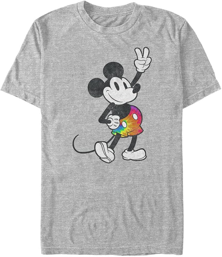 Disney Big Classic Tie Dye Mickey Stroked Men's Tops Short Sleeve Tee Shirt, Athletic Heather, Large Tall