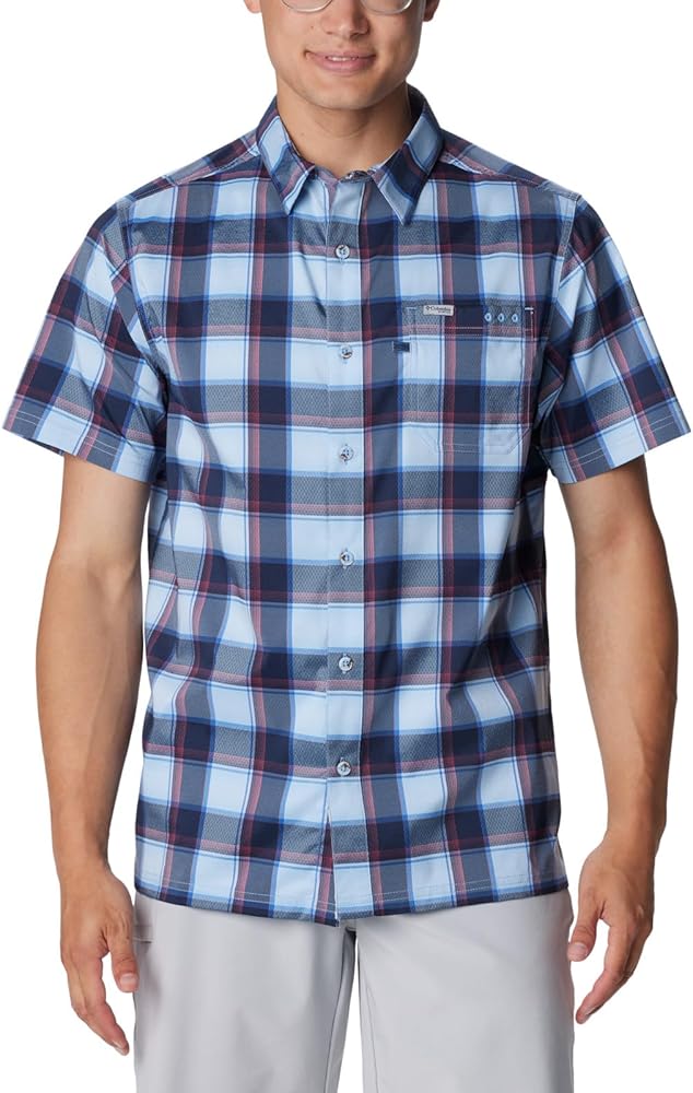 Columbia Men's Super Slack Tide Camp Shirt, Collegiate Navy Ombre Check, Large