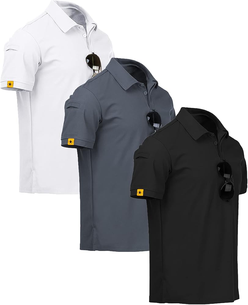 ZITY 3 Pack Mens Polo Shirt Short Sleeve Sports Performance Business Casual Golf Shirts for Men Collared Tactical T-Shirts