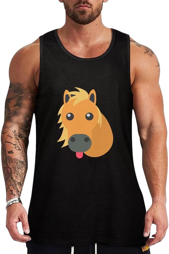 Halloween Horse Head Breathable Men's Tank Top Soft Muscle Vest T-Shirts Quick Dry Sleeveless Fitness Tee