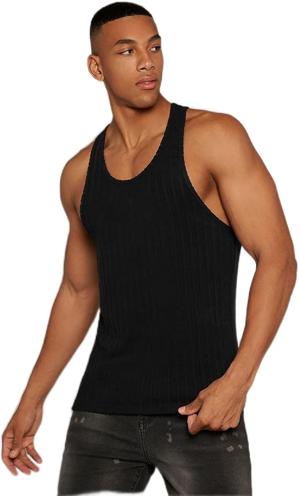 Men's T-Shirts Men Solid Ribbed Knit Tank Top T-Shirts for Men