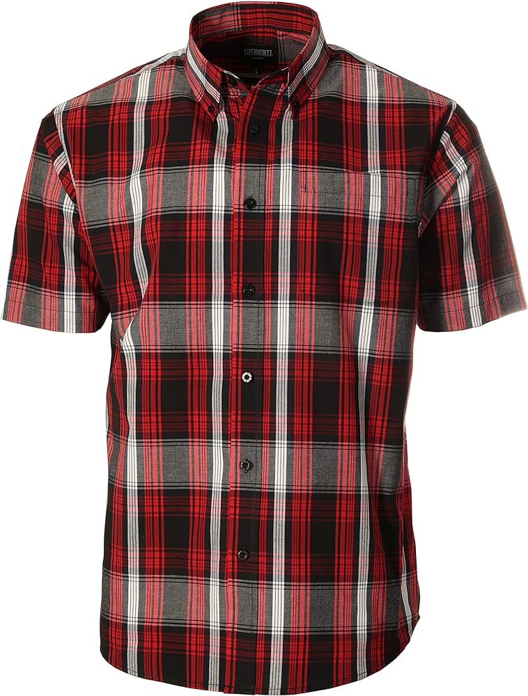 Gioberti Men's Plaid Short Sleeve Shirt, Black/Red, Medium