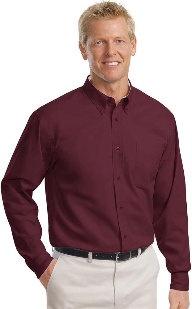 Port Authority- Tall Long Sleeve Easy Care Shirt. TLS608 Burgundy/Light Stone