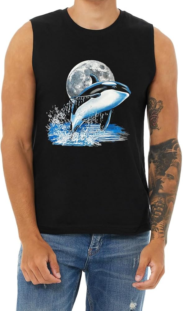 Orca Whale T-Shirt Sleeveless Muscle Tee Mens Tank Tops