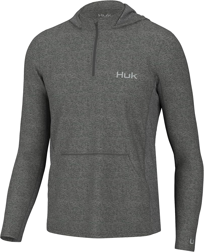 HUK Men Coldfront Heather Hoodie, Performance Fishing Sweatshirt