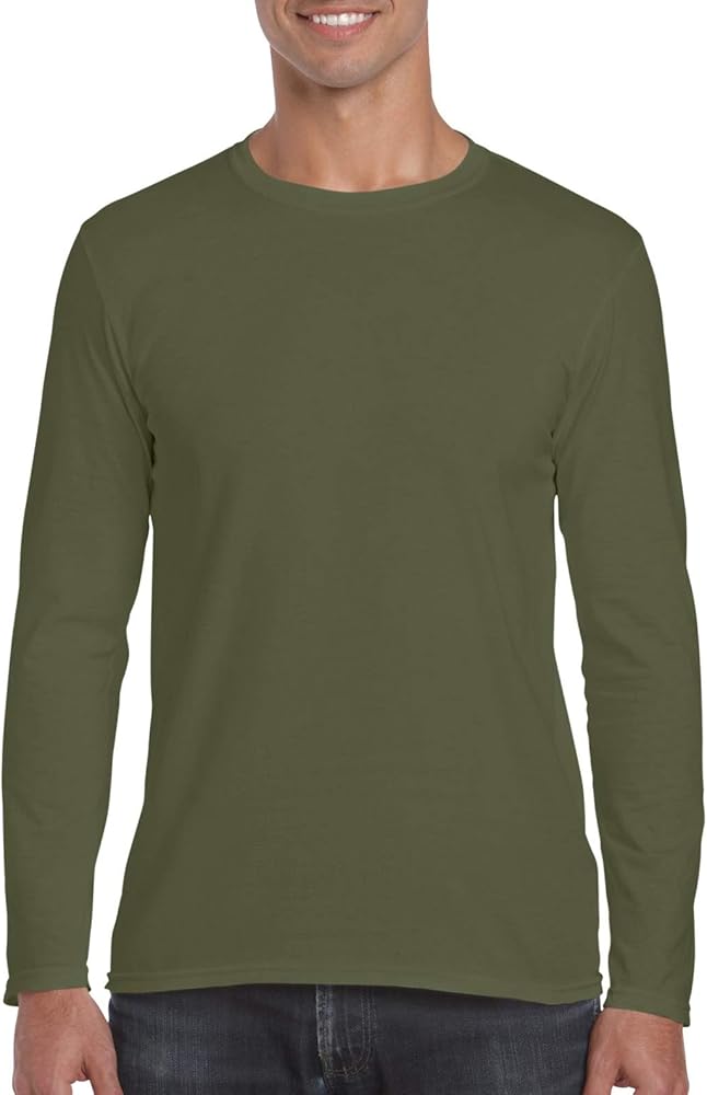 Fashion Gildan 64400 Adult L Sleeve T Shirt Military Green