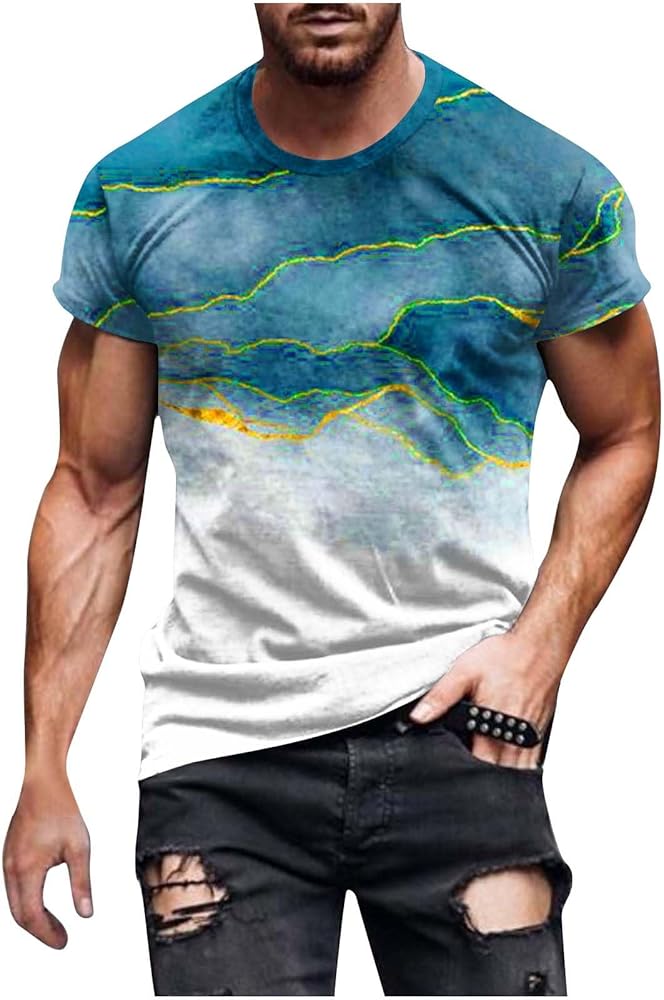 Men Graphic Tees Novelty 3D Marble Print Short Sleeve Crew Neck T-Shirt Summer Caual Streetwear Workout Sports Shirt