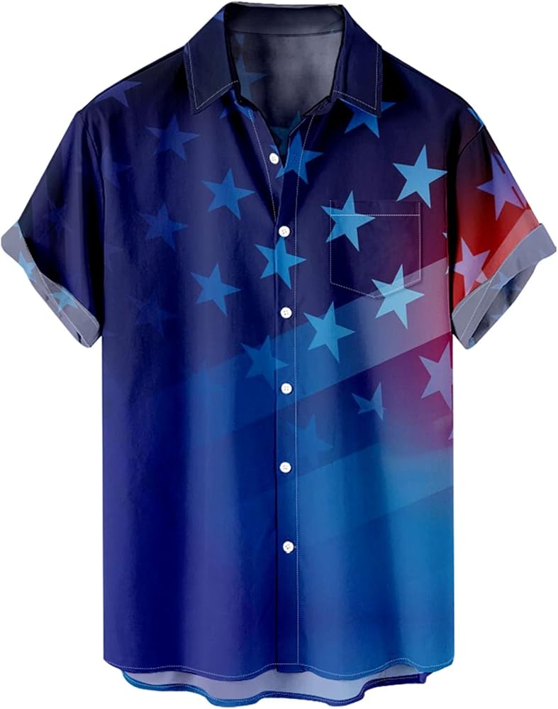 Mens American Flag Hawaiian Shirs Summer Collared Tropical Beach 4th of July Patriotic Tees Loose Short Sleeve Tops